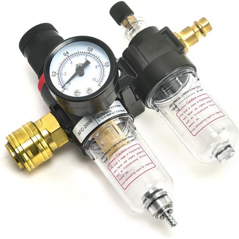 Régulateur de pression air 1/4" - Séparateur huile-eau - Contrôle précis 12bar - Pour compresseur pneumatique - Électriciens et bricoleurs (1/5)