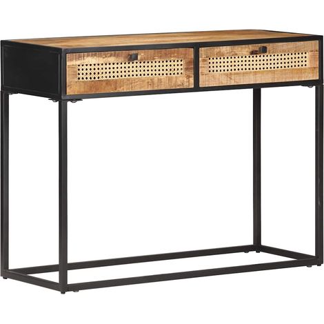 Konsolentisch 100x35x75 cm Raues Mangoholz und Rohrgeflecht (1/5)