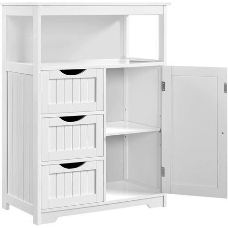 Yaheetech – Meuble de salle de bain avec tiroir et étagère réglable – MDF blanc 66 × 35 × 90 cm – Rangement pour salle de bain, salon, cuisine