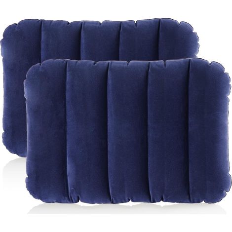 Oreiller Gonflable Confortable Voyage Voiture Train Bus Coussin Air Poche 43x28x9cm 2X Bleu (1/5)