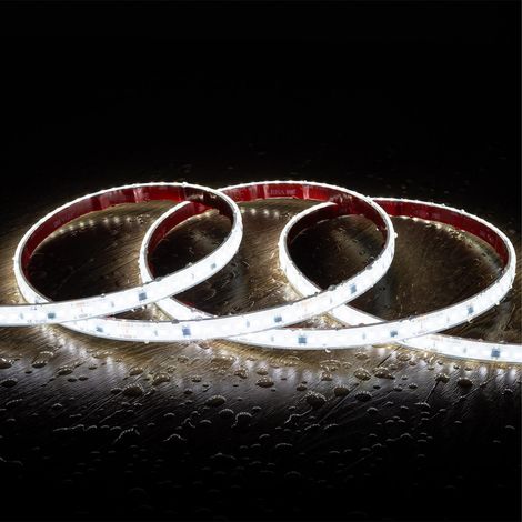 Bobina 50m Striscia LED Regolabile 220V SMD Autorettificata 120LED/m 14W/m 1680lm SILICONE FLEX Larga 12mm IP67 Taglio 10cm 6000K Bianco Freddo