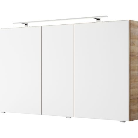 Bad Spiegelschrank mit 3D Funktion und LED Beleuchtung mit Riviera Eiche Nb. VILLATORO-66, B/H/T ca. 120/70,3/14,5 cm (1/5)