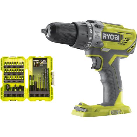 Pack RYOBI - Perceuse à percussion R18PD3-0 - 18V One+ sans batterie ni chargeur - Coffret 38 accessoires perçage-vissage-boulonnage RAK38DSDI2