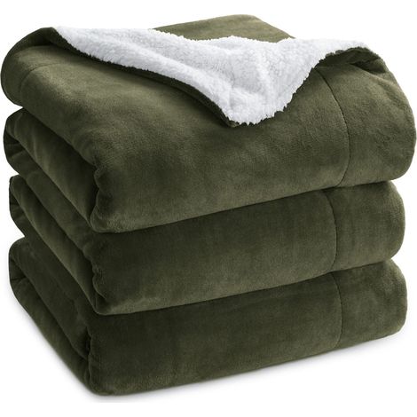 Plaid Polaire Sherpa Couverture - Vert Lierre, 220x240 cm Plaid Canape Grande Taille, Douce et Chaude Double Face avec Fourrure d'agneau et Tissu Polaire pour Canapé et Lit, Épais (1/5)