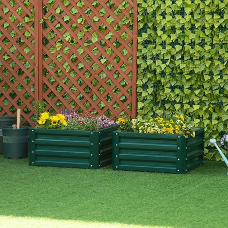Lot de 2 jardinières surélevées. carre potager de jardin pour légumes. fleurs. acier galvanisé 60 x 60 x 30.5 cm. vert (1/5)