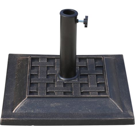 Pied de parasol, 9 kg, 38/48 mm, en résine polyester bronze, L 44 x l 44 x H 33 cm, stable et résistant aux intempéries, pour une utilisation en extérieur. (1/5)