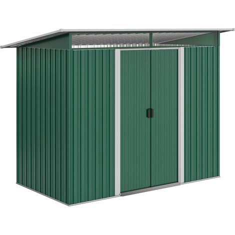 Outsunny 8.5 x 4ft Metal Shed with Lightsky Panels, Garden Storage Tool House with Double Doors for Garden, Patio and Lawn, Green