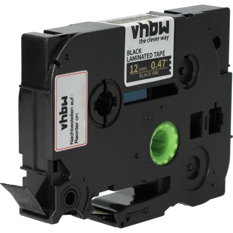 vhbw Label Tape Textile compatible with Brother PT H300, H110BK, H300LI, H75, H75S, H200, H110 Label Printer 4m x 12 mm, Gold on Black