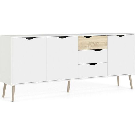 Dmora - Credenza Anima, Buffet da soggiorno, Madia da salotto, Dispensa da cucina, 195x39 h81 cm, Bianco e Quercia (1/5)