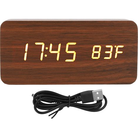 Digitaler LED-Wecker aus Holz, 3 elektronische Helligkeitsstufen mit Temperatur- und Feuchtigkeitsanzeige, für Schlafzimmer und Büro (1/5)
