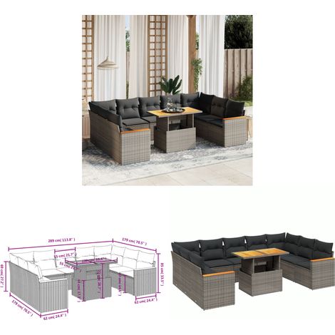 Salon de jardin avec coussins 10 pcs gris résine tressée - Ensemble Salon De Jardin - Meuble Extérieur - Résine Tressée - Rotin Synthétique - Table Extensible - Home & Living (1/3)