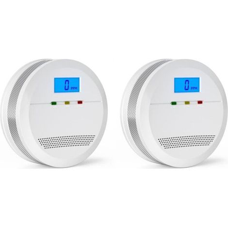 Portable Carbon Monoxide Detector with LCD Display and Test Button, EN 50291 Certified CO Alarm, Carbon Monoxide Detector with Replaceable Battery and LCD Display, Pack of 2 (1/5)