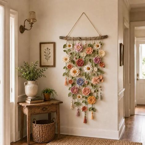 Décoration murale en coton faite à la main en macramé floral en cascade pour décoration de jardin bohème (1/5)