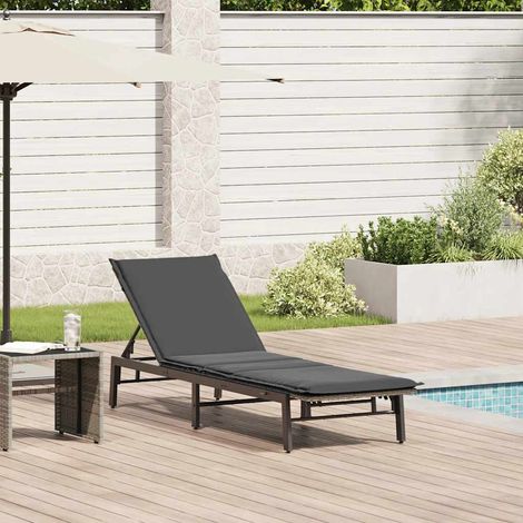 Sonnenliege mit Auflage Grau Poly Rattan
