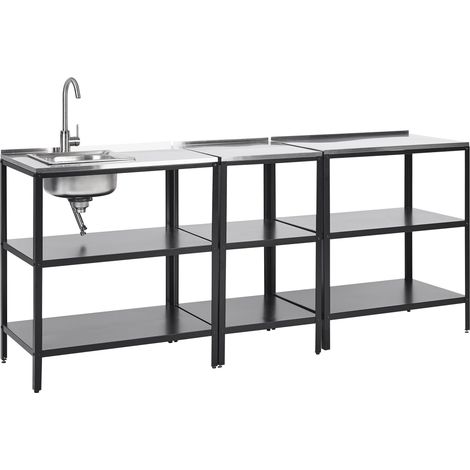 Set cucina da esterno 3 elementi in acciaio inox nero 3 con cucina lavello a leva Vilama