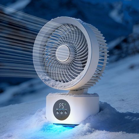 Ventilateur de bureau USB rechargeable – 5 vitesses, écran LED, ultra-silencieux, oscillation à 360°, longue autonomie, ventilateur portable pour bureau, chambre et voyage (1/5)