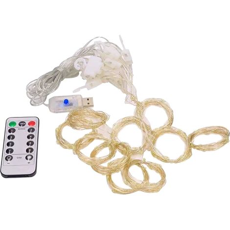 Guirlande Lumineuse Rideau - 8 Modes LED - Télécommande USB - Fil de Cuivre - Pour Décoration Intérieure Fête Mariage Noël - 3 x 1 m (1/5)