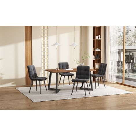 Ensemble de salle à manger (5 pièces), table et 4 chaises, ensemble de cuisine moderne, table de cuisine en bois avec pieds en métal noir, plateau en MDF couleur noyer, chaises de salle à manger en ve (1/5)