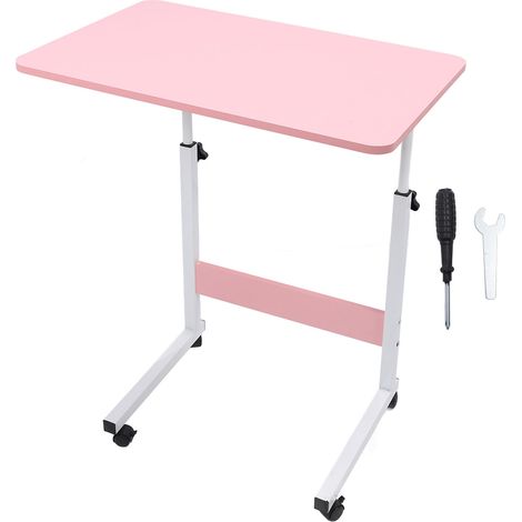 Table d'appoint mobile pour canapé-lit/ordinateur portable avec roulettes, idéale pour le café et les collations. Hauteur réglable. 80 x 40 cm (31,5 x 15,7 po). Rose. (1/5)