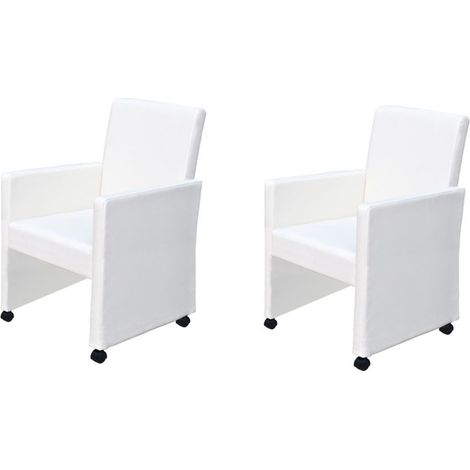 Juego de 2 sillas de cocina comedor de diseño moderno y ergonómico con ruedas, sintética blanca CDS020204