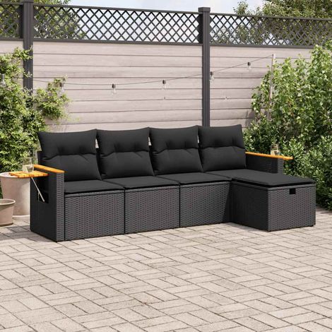 Set de muebles de jardín 5 pzas y cojines ratán sintético negro vidaXL (1/5)