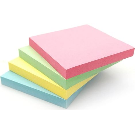 400 notes autocollantes aux couleurs pastel 76 x 76 mm, 4 blocs de 100 feuilles - Bleu, rose, vert, jaune (1 paquet (4 blocs)) (1/5)