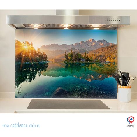 Fond de hotte : Lac de montagne 1 - Verre trempé - 90 cm - 60 cm (1/5)