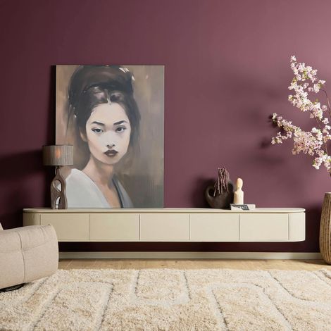 Long meuble TV suspendu bois sable 280 cm AREZZO
