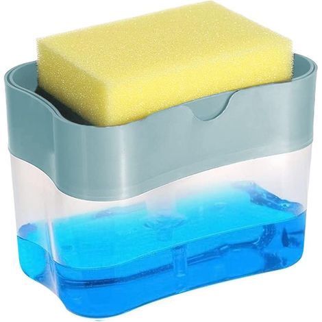 Erogatore detersivo per piatti con Spugna integrata - Dispenser Grigio Chiaro da 14x9x11 cm per Sapone Liquido da cucina (1/5)