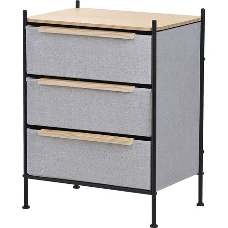 ML-Design Cómoda con 3 Cajones de Tela 58 x 78 x 42,5 cm Gris Cajonera con Tablero MDF y Estructura de Acero Unidad de Almacenamiento Estatería Auxiliar Gabinete de Dormitorio Armario de Salón
