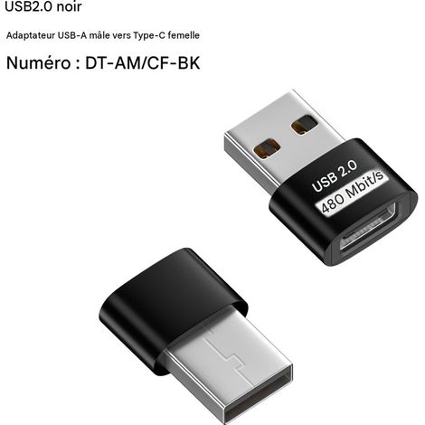 Kurzer USB-A-Stecker auf USB-C-Buchse 2.0-Adapter, kompakter schwarzer Portkonverter zum Laden und zur Datenübertragung (1/3)
