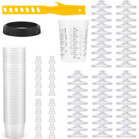 Wiltec Sistema di miscelazione da 800 ml, 50x filtri 125 μm, set di tazze di miscelazione per vernice con coperchi, tazze interne e misurini, tazza graduata per vernici, per la verniciatura di auto
