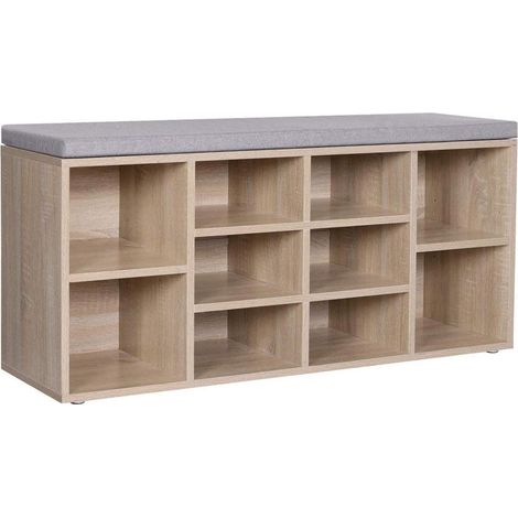 Banco zapatero estantería zapatero mueble de almacenaje 10 compartimentos con cojín para entrada 104 x 30 x 48 cm color roble 120002649 (1/5)