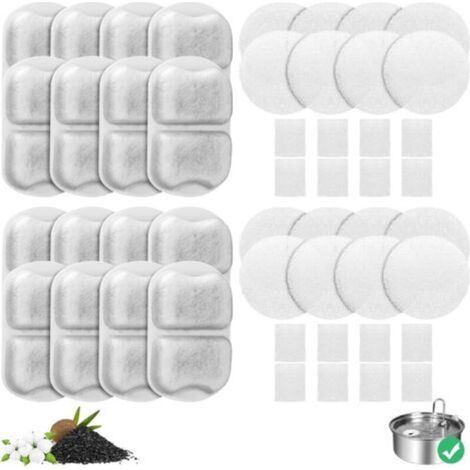 Set mit 16 Edelstahl-Wasserbrunnenfiltern für Katzen (7 l/1,8 g), 16 Ersatzfiltersets für Hunde-Wasserbrunnen, Schaumstoff-/Schwammfilter für 7-l/6,5-g-Trinknäpfe