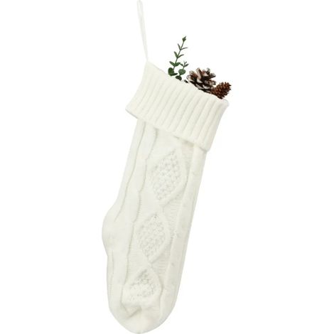 Chaussette de Noël, sac de Noël, chaussette en laine, sac cadeau, décoration de Noël, blanc (1/5)