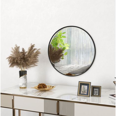 CHICFURN Specchio da parete rotondo 60 x 60 cm in alluminio nero per bagno e soggiorno (1/5)
