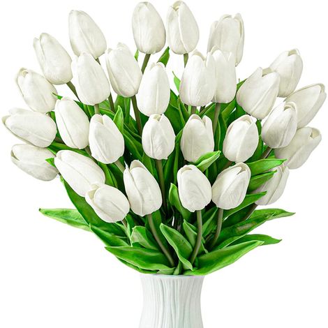 10 tulipanes artificiales rosas: de aspecto realista al tacto, ideales para bodas, el hogar, la oficina y fiestas un regalo perfecto para el Día de la Madre se pueden combinar con flores frescas.