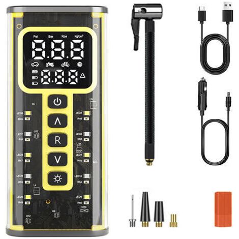 Compresseur portable pour voiture, sans fil, 150 PSI, 6 000 mAh, 20 l/min, éclairage LED, arrêt automatique, avec sac de rangement, DC 12 V (1/5)