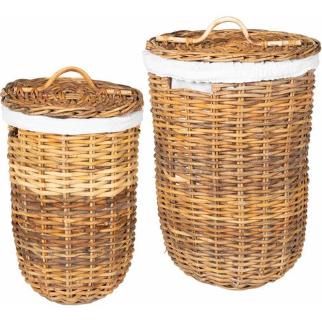 Cesto de Ropa con Tapa 2 uds. Madera Natural Ratán Kubu vidaXL (1/5)