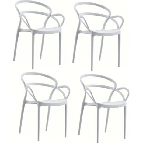 KIT 4 SEDIE POLIPROPILENE BAR RISTORANTE SEDIA INTERNO ESTERNO GIARDIN BIANCO
