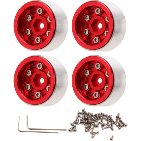 Lot de 4 moyeux de roue en aluminium allié, résistants et stables, pour voiture RC AXIAL SCX24 1/24, couleur rouge. (1/5)