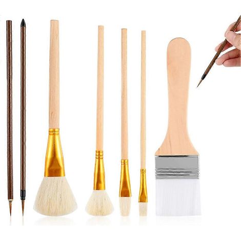 Ensemble de 7 outils pour émaillage céramique, fournitures de poterie : pinceaux à émail de différentes formes pour céramique, acrylique et huile. (1/5)
