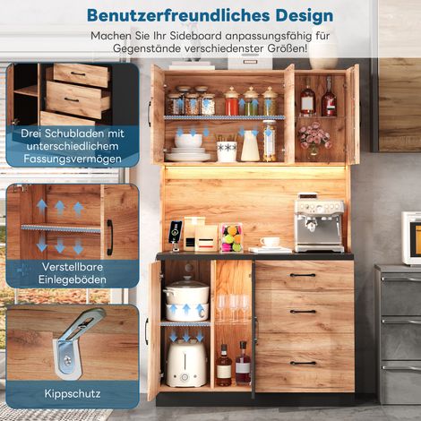 Meuble de cuisine moderne haut 105×40×180 cm style noir bois,éclairage LED étagères réglables prise européenne-Chi.