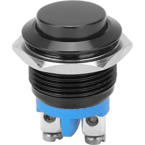 Wasserdichter 16-mm-Druckknopf aus schwarzem Metall, Edelstahl, normalerweise offen, selbstrückstellend, 220-V-Schalter für industrielle Anwendungen. (1/3)