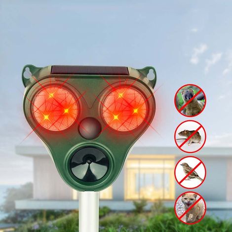 Repellente per gatti, Repellente per uccelli, Deterrente solare a ultrasuoni, Ferma animali, Gatti, Ratti, Cani, Uccelli, Volpi e altri, Repellente per animali da esterno con LED lampeggianti (1/5)