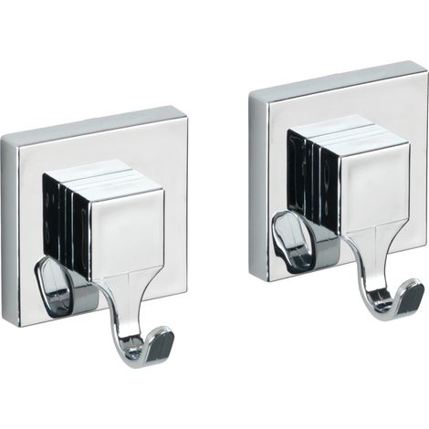 WENKO Vacuum-Loc® Wandhaken Quadro 2er Set,, Befestigen ohne bohren, Silber glänzend, Kunststoff (ABS) glänzend, Kunststoff (ABS) chrom