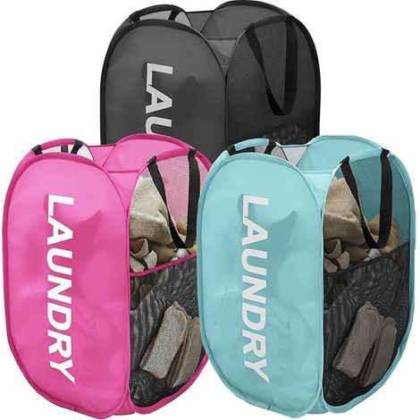 Panier à Linge, Panier Linge Sale, Panier à Linge Vertical Pliable avec Poignées et Poche Latérale, Panier à Mailles pour Chambre (1/5)