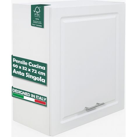 Pensile da Cucina Armadio Sospeso da Parete Anta Singola Boiserie Colore Bianco