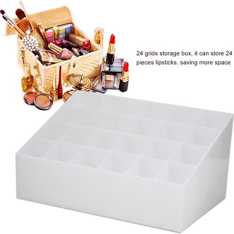 Rangeur de rouge à lèvres 24 alvéoles, présentoir à maquillage, boîte de rangement cosmétique blanche (1/5)