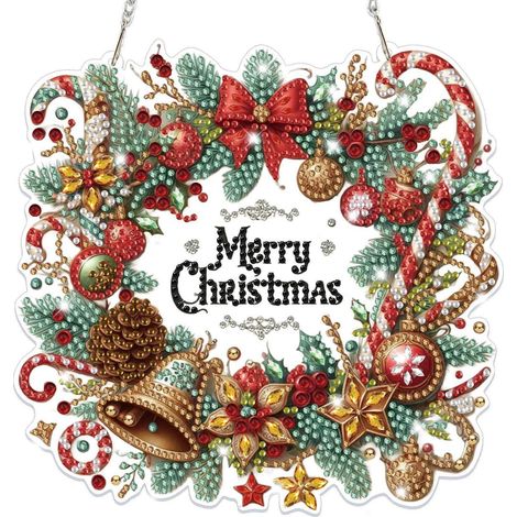 Weihnachtskranz Diamond Painting Anhänger 5D Fensterbild Bastelset Hängend Ornament (1/4)